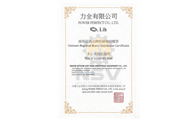 Chứng nhận đại lý phân phối Lih 